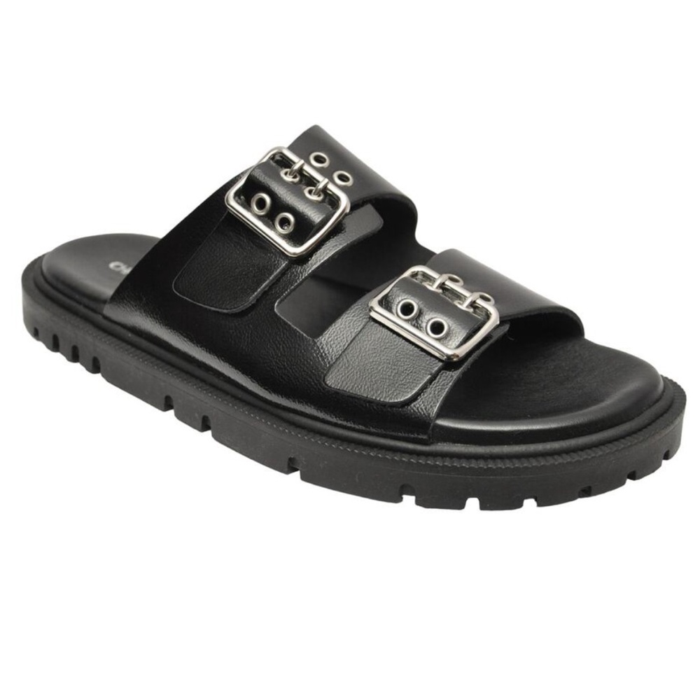 Christian Di Riccio black leather sandals with silver buckle